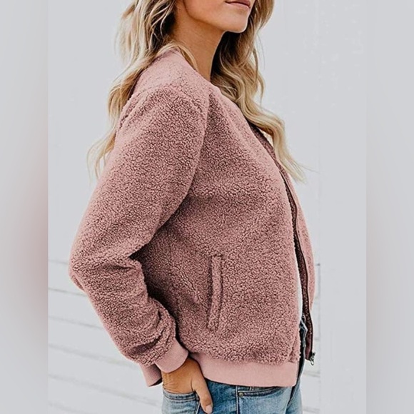 MIROL Sherpa Fleece Jacket Faux Fuzzy Long Sleeve Casual Zip Up Bomber Coat - Picture 2 of 9